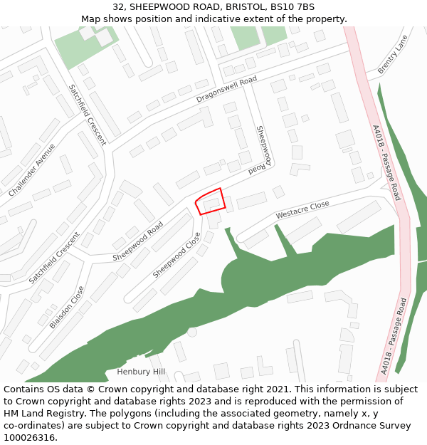 32, SHEEPWOOD ROAD, BRISTOL, BS10 7BS: Location map and indicative extent of plot