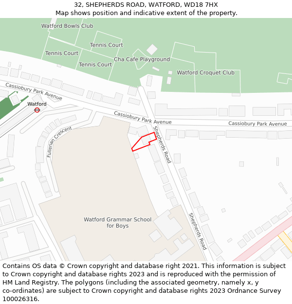 32, SHEPHERDS ROAD, WATFORD, WD18 7HX: Location map and indicative extent of plot