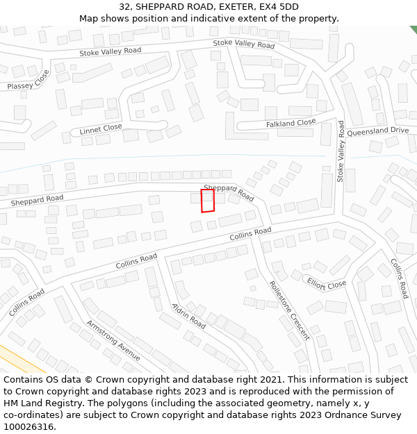 32, SHEPPARD ROAD, EXETER, EX4 5DD: Location map and indicative extent of plot