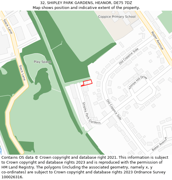 32, SHIPLEY PARK GARDENS, HEANOR, DE75 7DZ: Location map and indicative extent of plot