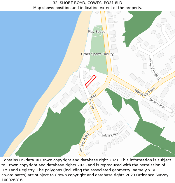 32, SHORE ROAD, COWES, PO31 8LD: Location map and indicative extent of plot