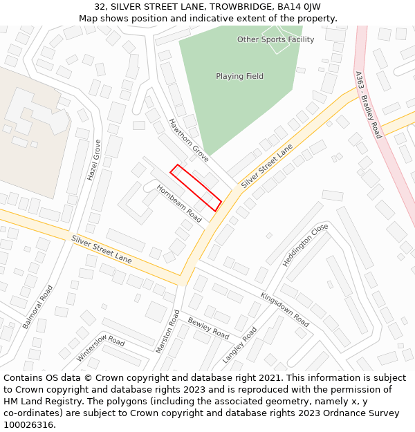 32, SILVER STREET LANE, TROWBRIDGE, BA14 0JW: Location map and indicative extent of plot