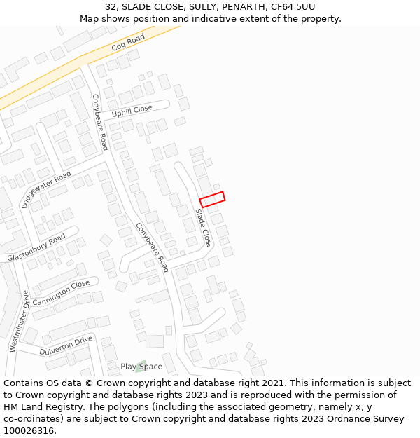 32, SLADE CLOSE, SULLY, PENARTH, CF64 5UU: Location map and indicative extent of plot