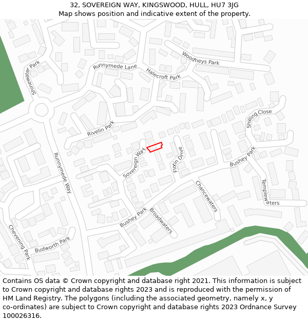 32, SOVEREIGN WAY, KINGSWOOD, HULL, HU7 3JG: Location map and indicative extent of plot