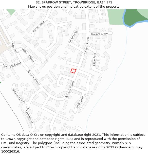 32, SPARROW STREET, TROWBRIDGE, BA14 7FS: Location map and indicative extent of plot