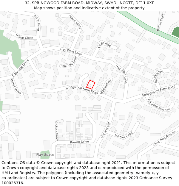 32, SPRINGWOOD FARM ROAD, MIDWAY, SWADLINCOTE, DE11 0XE: Location map and indicative extent of plot