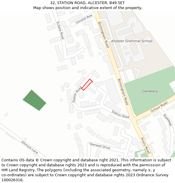 32, STATION ROAD, ALCESTER, B49 5ET: Location map and indicative extent of plot