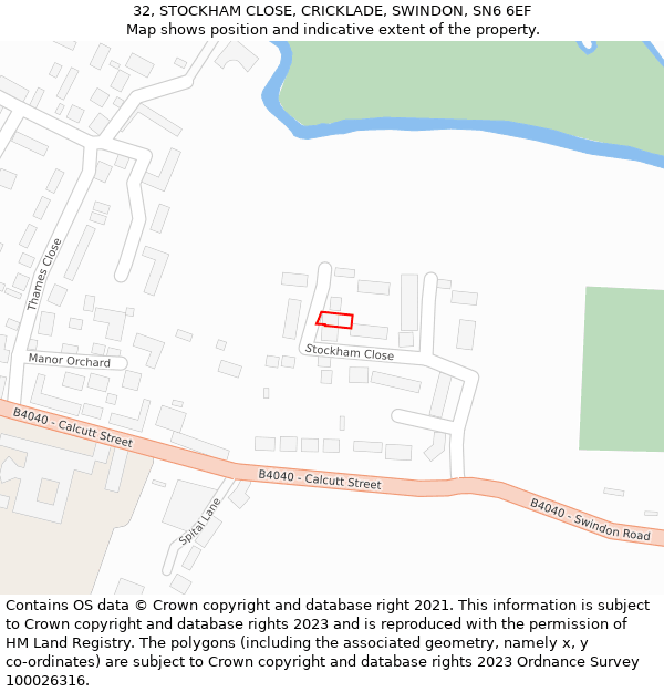 32, STOCKHAM CLOSE, CRICKLADE, SWINDON, SN6 6EF: Location map and indicative extent of plot