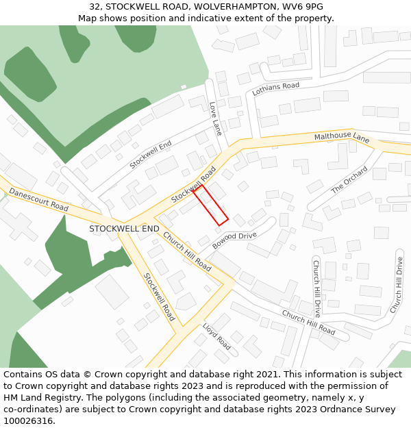 32, STOCKWELL ROAD, WOLVERHAMPTON, WV6 9PG: Location map and indicative extent of plot