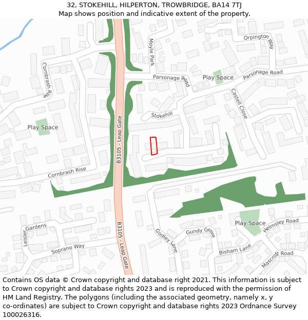 32, STOKEHILL, HILPERTON, TROWBRIDGE, BA14 7TJ: Location map and indicative extent of plot