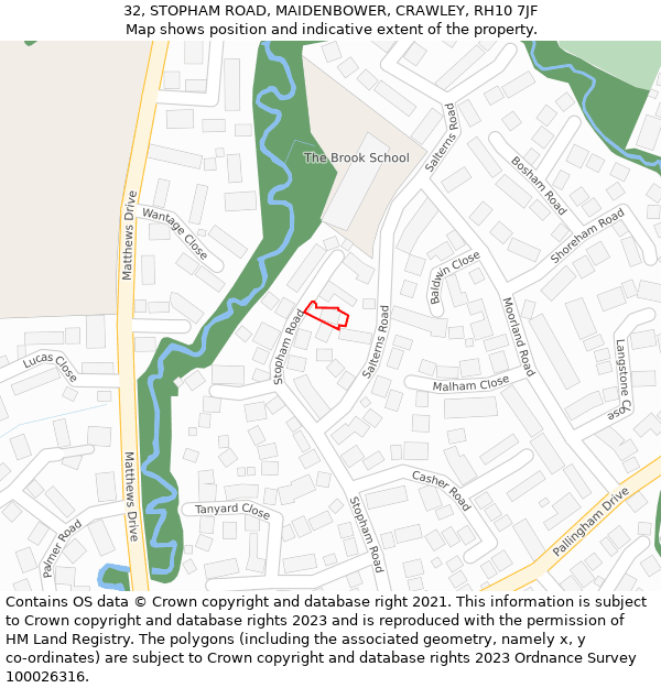 32, STOPHAM ROAD, MAIDENBOWER, CRAWLEY, RH10 7JF: Location map and indicative extent of plot