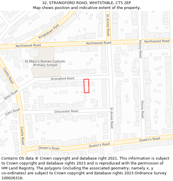 32, STRANGFORD ROAD, WHITSTABLE, CT5 2EP: Location map and indicative extent of plot