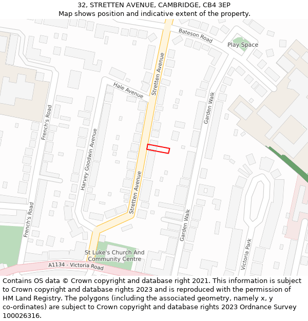 32, STRETTEN AVENUE, CAMBRIDGE, CB4 3EP: Location map and indicative extent of plot