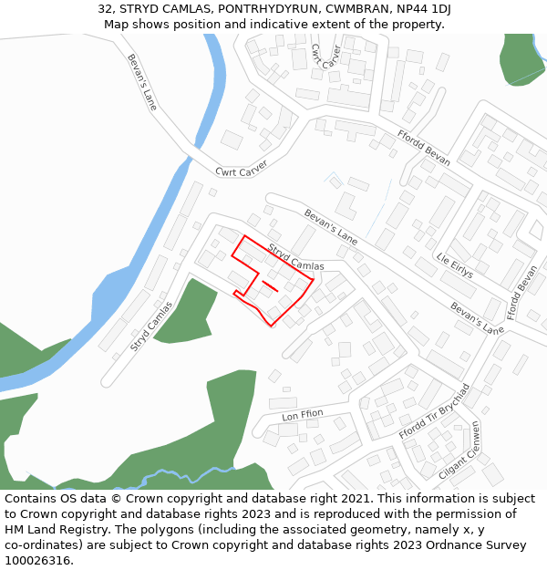 32, STRYD CAMLAS, PONTRHYDYRUN, CWMBRAN, NP44 1DJ: Location map and indicative extent of plot