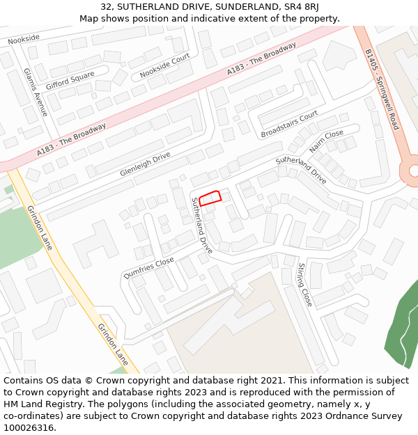 32, SUTHERLAND DRIVE, SUNDERLAND, SR4 8RJ: Location map and indicative extent of plot