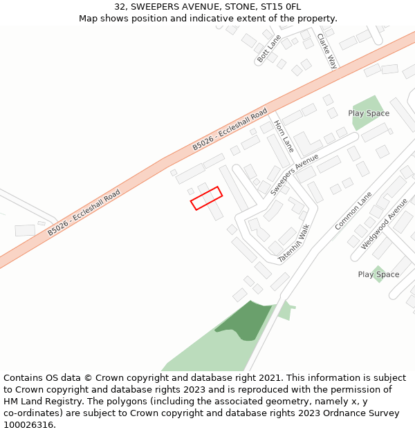 32, SWEEPERS AVENUE, STONE, ST15 0FL: Location map and indicative extent of plot