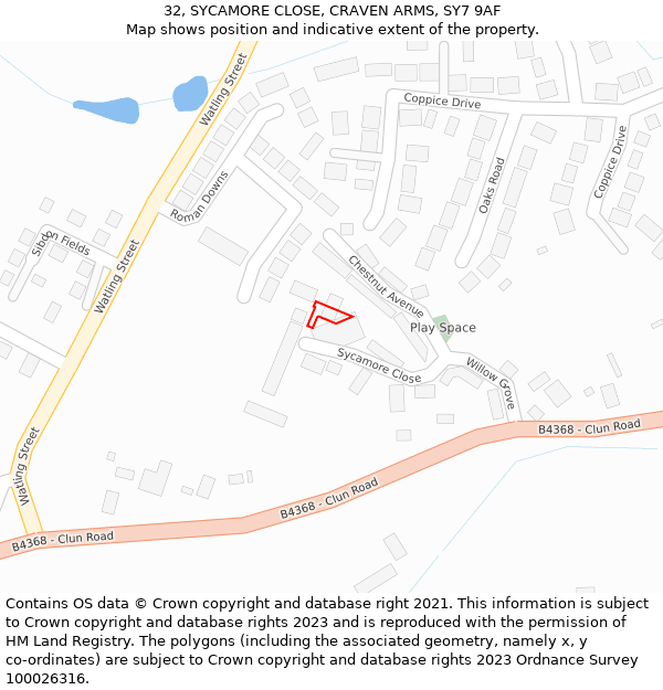 32, SYCAMORE CLOSE, CRAVEN ARMS, SY7 9AF: Location map and indicative extent of plot