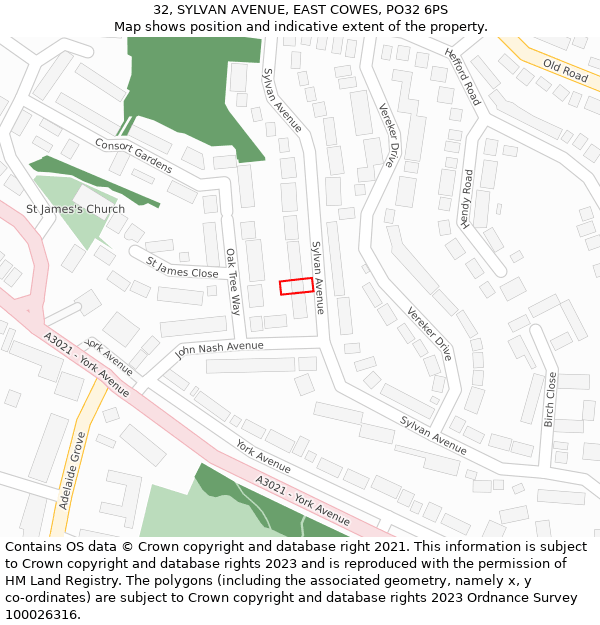 32, SYLVAN AVENUE, EAST COWES, PO32 6PS: Location map and indicative extent of plot