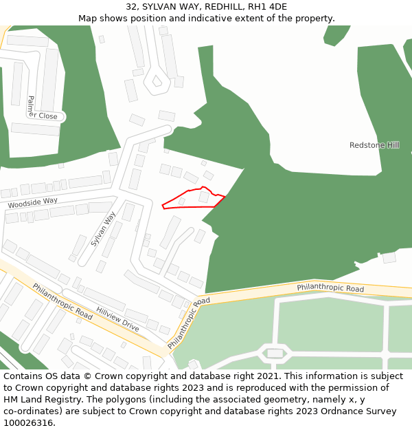 32, SYLVAN WAY, REDHILL, RH1 4DE: Location map and indicative extent of plot