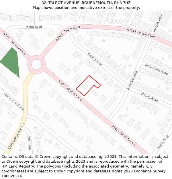 32, TALBOT AVENUE, BOURNEMOUTH, BH3 7HZ: Location map and indicative extent of plot