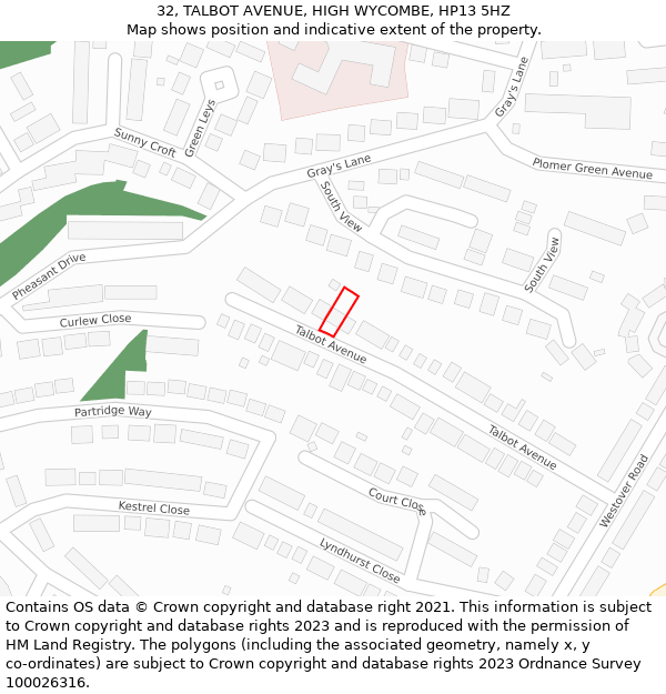 32, TALBOT AVENUE, HIGH WYCOMBE, HP13 5HZ: Location map and indicative extent of plot