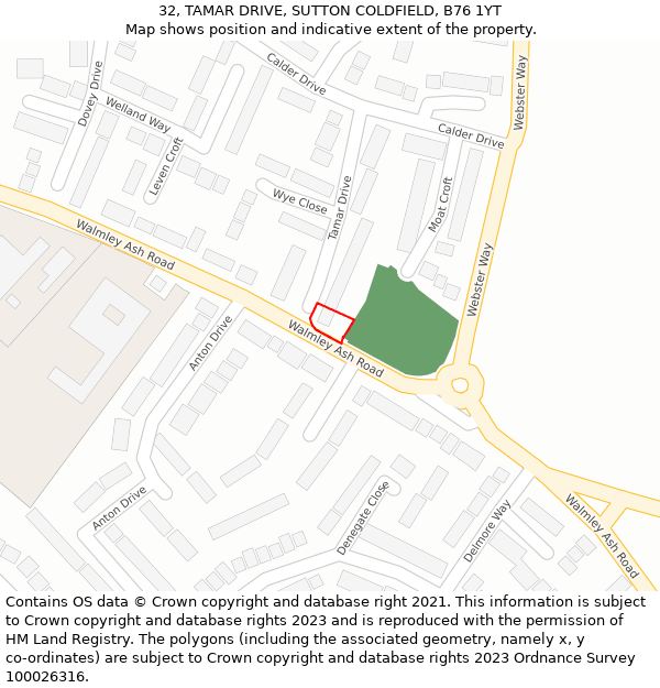 32, TAMAR DRIVE, SUTTON COLDFIELD, B76 1YT: Location map and indicative extent of plot