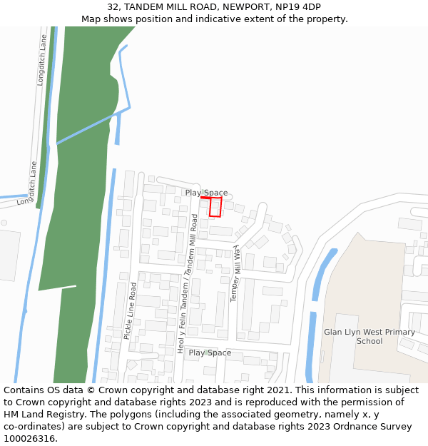 32, TANDEM MILL ROAD, NEWPORT, NP19 4DP: Location map and indicative extent of plot