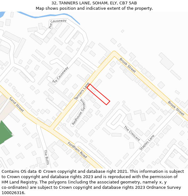 32, TANNERS LANE, SOHAM, ELY, CB7 5AB: Location map and indicative extent of plot