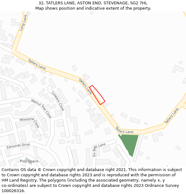 32, TATLERS LANE, ASTON END, STEVENAGE, SG2 7HL: Location map and indicative extent of plot