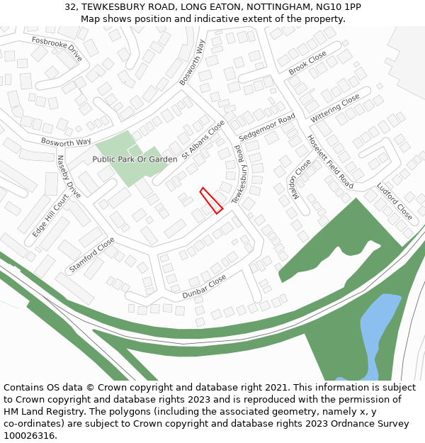 32, TEWKESBURY ROAD, LONG EATON, NOTTINGHAM, NG10 1PP: Location map and indicative extent of plot