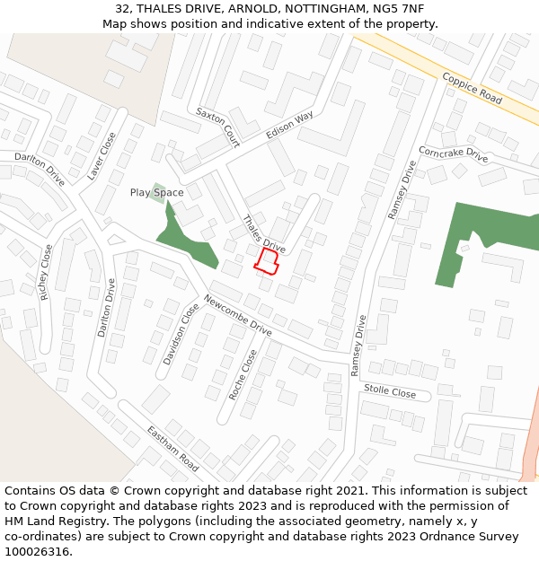 32, THALES DRIVE, ARNOLD, NOTTINGHAM, NG5 7NF: Location map and indicative extent of plot