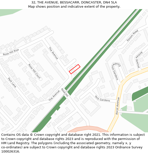 32, THE AVENUE, BESSACARR, DONCASTER, DN4 5LA: Location map and indicative extent of plot