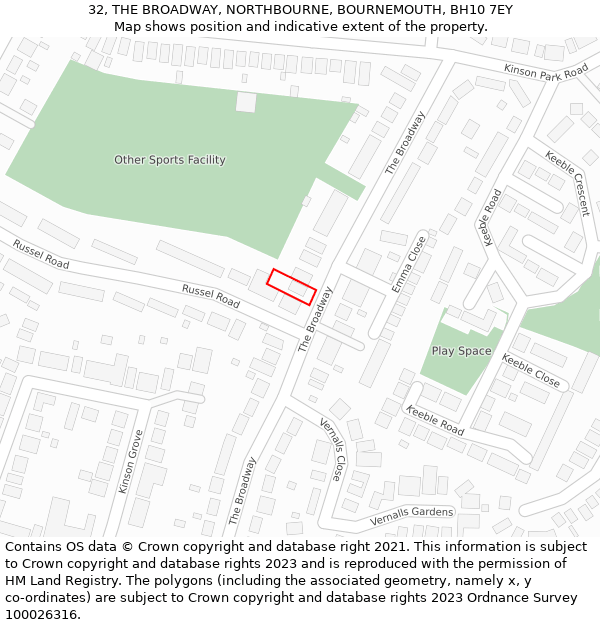 32, THE BROADWAY, NORTHBOURNE, BOURNEMOUTH, BH10 7EY: Location map and indicative extent of plot