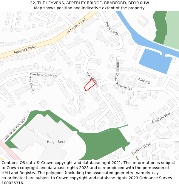 32, THE LEAVENS, APPERLEY BRIDGE, BRADFORD, BD10 0UW: Location map and indicative extent of plot