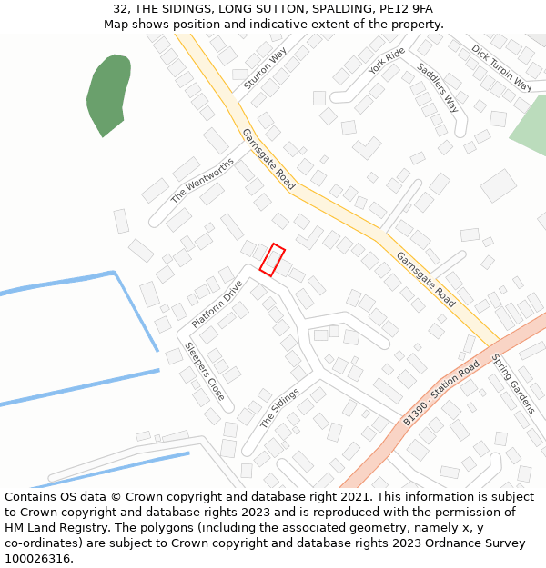 32, THE SIDINGS, LONG SUTTON, SPALDING, PE12 9FA: Location map and indicative extent of plot