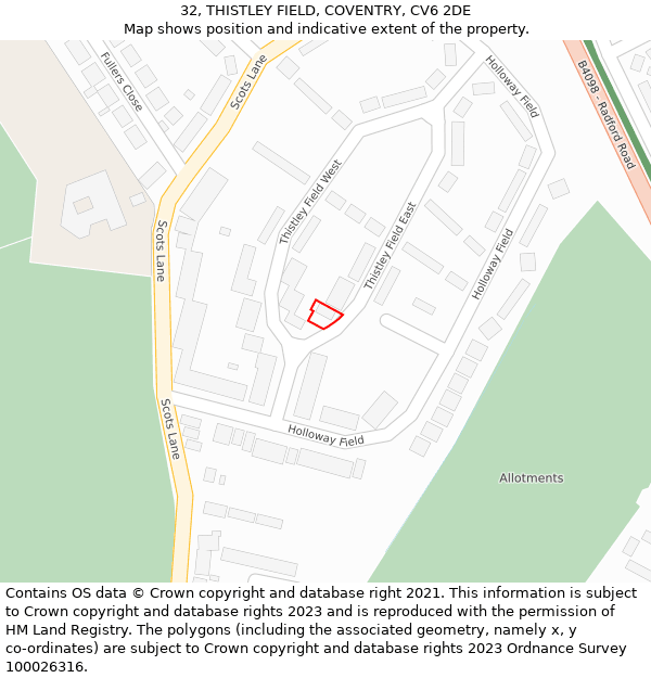 32, THISTLEY FIELD, COVENTRY, CV6 2DE: Location map and indicative extent of plot