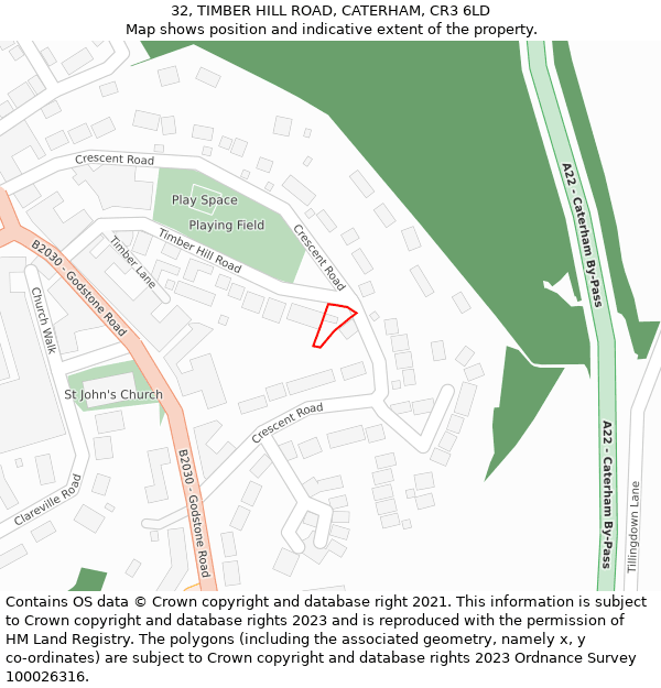 32, TIMBER HILL ROAD, CATERHAM, CR3 6LD: Location map and indicative extent of plot