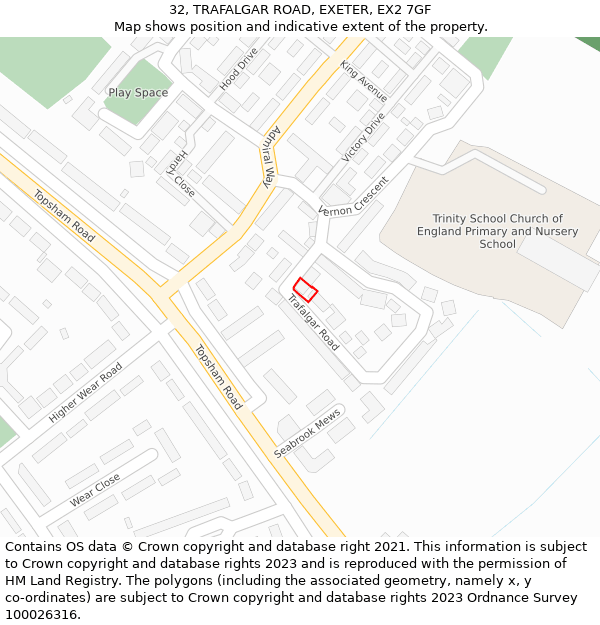 32, TRAFALGAR ROAD, EXETER, EX2 7GF: Location map and indicative extent of plot