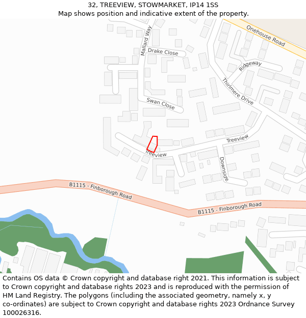 32, TREEVIEW, STOWMARKET, IP14 1SS: Location map and indicative extent of plot