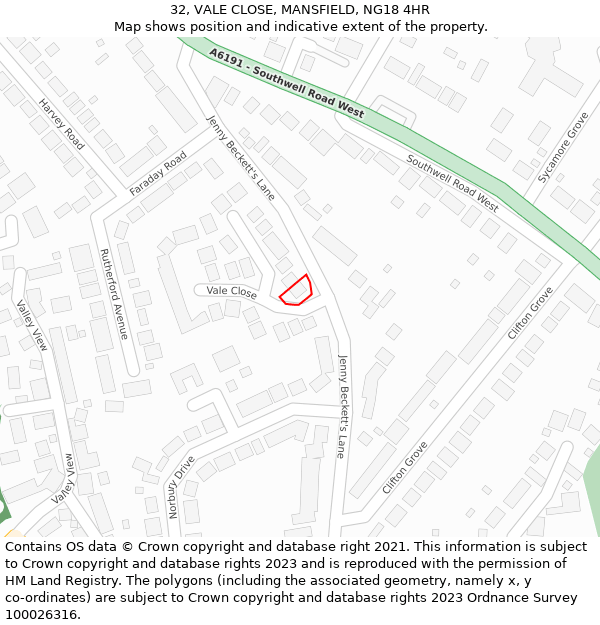 32, VALE CLOSE, MANSFIELD, NG18 4HR: Location map and indicative extent of plot