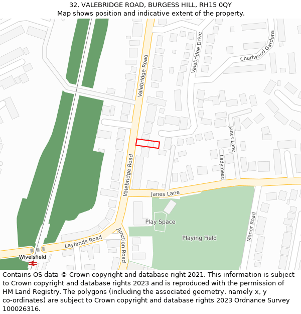 32, VALEBRIDGE ROAD, BURGESS HILL, RH15 0QY: Location map and indicative extent of plot