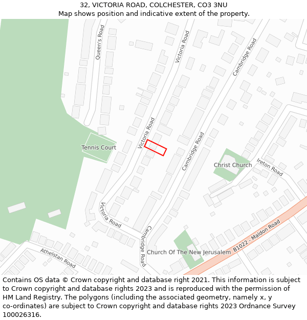 32, VICTORIA ROAD, COLCHESTER, CO3 3NU: Location map and indicative extent of plot