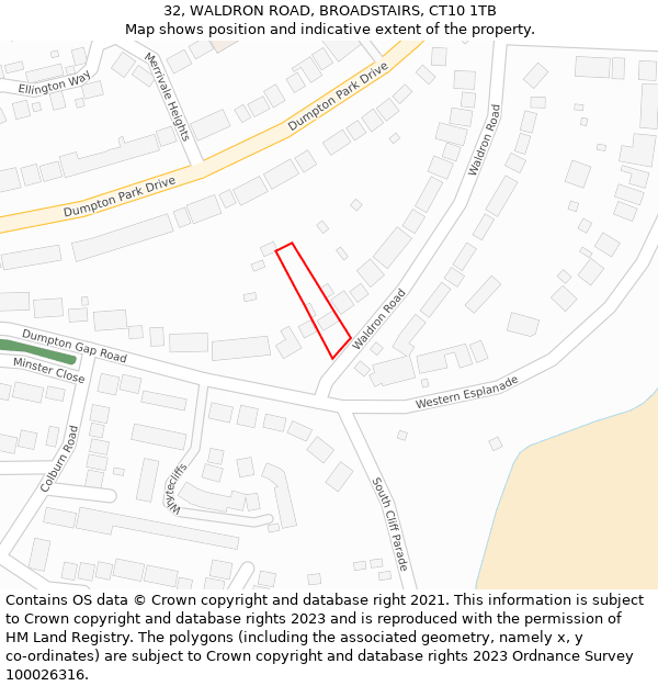 32, WALDRON ROAD, BROADSTAIRS, CT10 1TB: Location map and indicative extent of plot