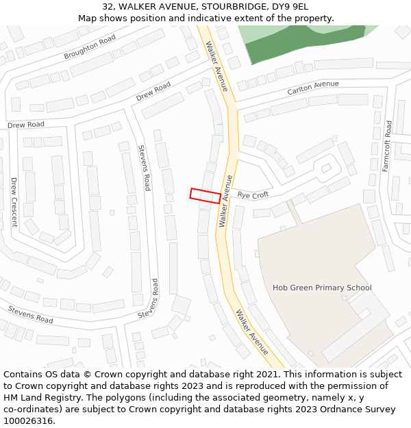 32, WALKER AVENUE, STOURBRIDGE, DY9 9EL: Location map and indicative extent of plot