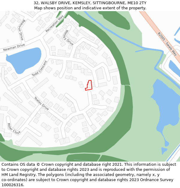 32, WALSBY DRIVE, KEMSLEY, SITTINGBOURNE, ME10 2TY: Location map and indicative extent of plot