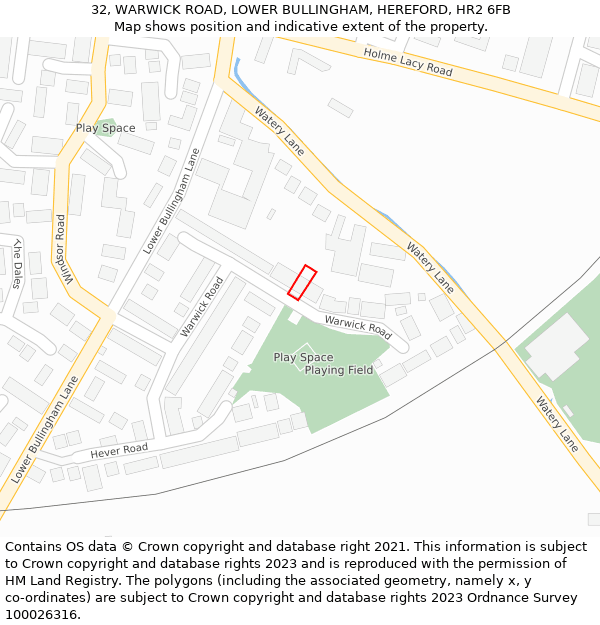 32, WARWICK ROAD, LOWER BULLINGHAM, HEREFORD, HR2 6FB: Location map and indicative extent of plot