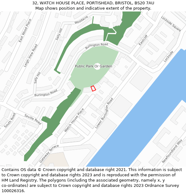 32, WATCH HOUSE PLACE, PORTISHEAD, BRISTOL, BS20 7AU: Location map and indicative extent of plot