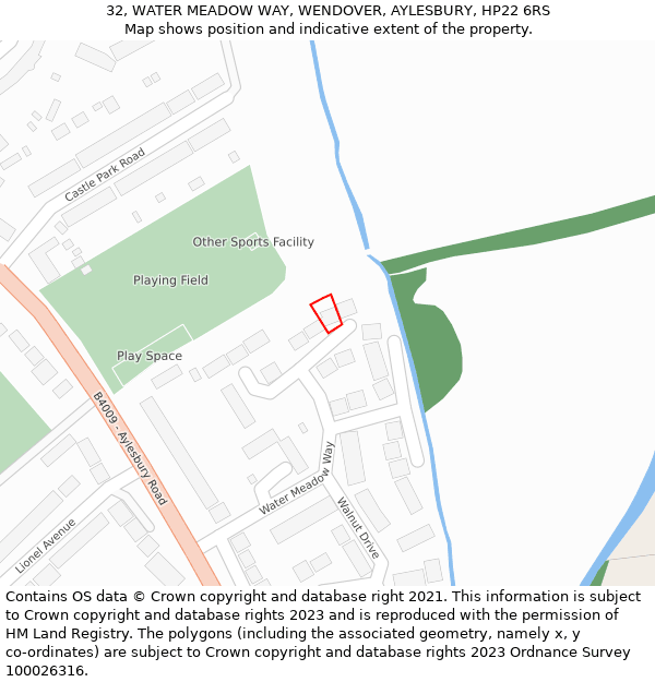 32, WATER MEADOW WAY, WENDOVER, AYLESBURY, HP22 6RS: Location map and indicative extent of plot