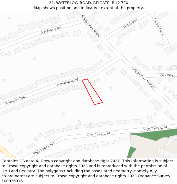 32, WATERLOW ROAD, REIGATE, RH2 7EX: Location map and indicative extent of plot