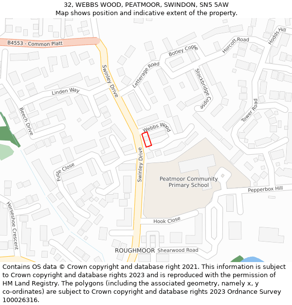 32, WEBBS WOOD, PEATMOOR, SWINDON, SN5 5AW: Location map and indicative extent of plot